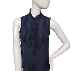 Vince 100% Silk Blouse Size 4 Navy Blue Sleeveless Button Down
